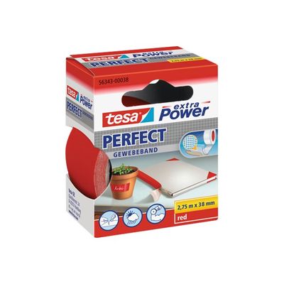 4042448044235-Tesa extra Power Perfect - Ruban adhésif en toile - 38 mm x 2.75 m - rouge-Angle gauche-0