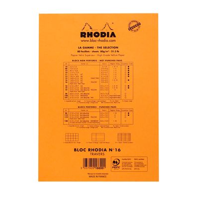 3037920166001-Rhodia Basics - Bloc notes - A5 - 160 pages - réglé avec marges - 80g - orange--1