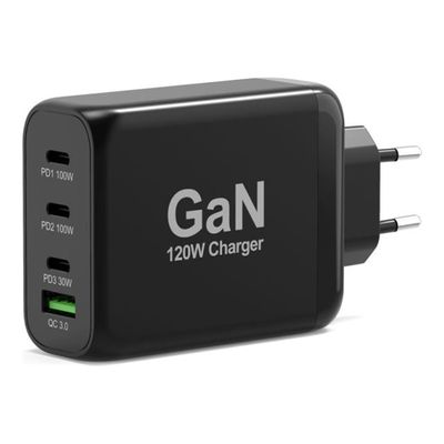 3567042030466-PORT Connect adaptateur secteur - GaN - USB, 3 x USB-C - 120 Watt-Angle droit-0
