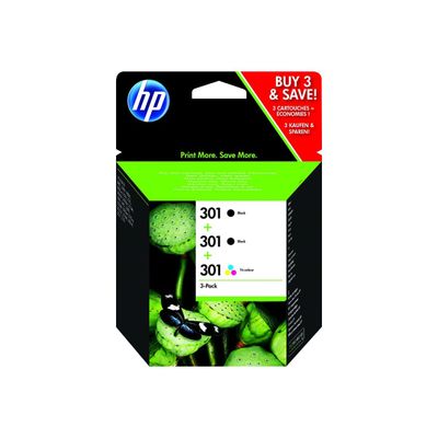 888182034569-HP 301 - pack de 3 - noir x2 et 3 couleurs - cartouche d'encre originale (E5Y87EE)-Avant-1