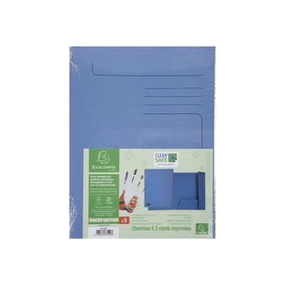 3130630331223-Exacompta Clean'Safe - 5 chemises à 2 rabats - A4 - bleu-Avant-2
