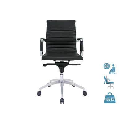 3700339883806-Fauteuil de bureau WARREN - accoudoirs fixes - dossier bas - cuir noir-P_400000333_1-0