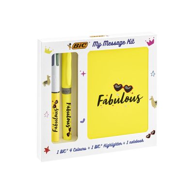 3086123558847-BIC My Message Fabulous - Kit avec 1 carnet et 1 stylo à bille 4 couleurs + 1 surligneur-P_400004986_3-2