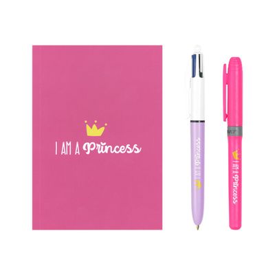 3086123558830-BIC My Message Princess - Kit avec 1 carnet et 1 stylo à bille 4 couleurs + 1 surligneur-P_400004987_1-0