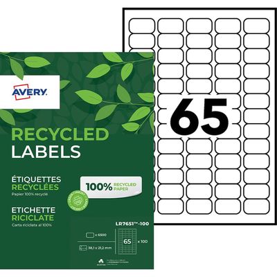 5014702015892-Avery - 6500 Étiquettes adresse recyclées blanches - 38,1 x 21,2 mm - Impression laser - réf LR7651---0