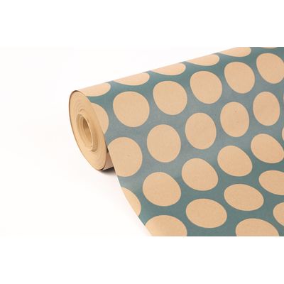 3329682238721-Clairefontaine - Papier cadeau kraft - 70 cm x 50 m - 70 g/m² - motif pois fond bleu--0