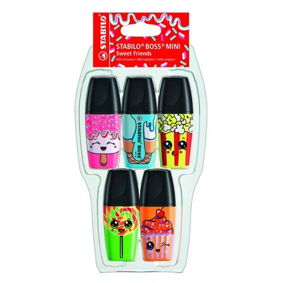 STABILO BOSS MINI - Pack De 5 Surligneurs Fluos De Poche - Coloris Assortis - Pointe Biseautée