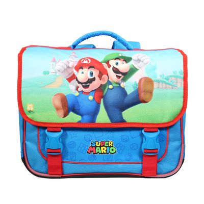 Cartable Super Mario 38 cm 2 compartiments bleu Bagtrotter Pas Cher Bureau Vallee