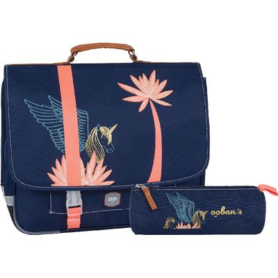 Cartable Ooban s Unicorn 35 cm 2 compartiments bleu marine Oberthur Pas Cher Bureau Vallee