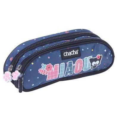 3661507628363-Trousse rectangulaire Chacha Miaou - 2 compartiments - bleu - Kid'Abord--0