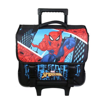 Cartable a roulettes Spiderman 38 cm 2 compartiments bleu Bagtrotter Pas Cher Bureau Vallee