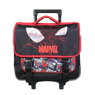 Cartable a roulettes Spiderman 38 cm 2 compartiments noir Bagtrotter Pas Cher Bureau Vallee