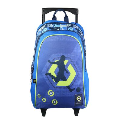 Sac a dos a roulettes Ligue 1 2 compartiments bleu Bagtrotter Pas Cher Bureau Vallee