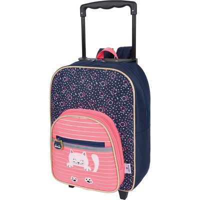 Petit Sac a dos a roulettes Chaton 1 compartiment corail et marine Oberthur Pas Cher Bureau Vallee