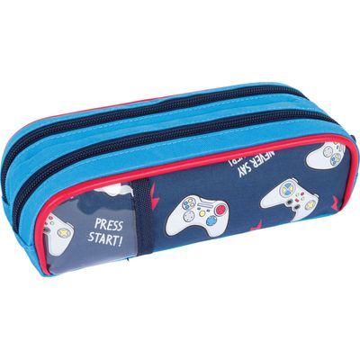 3664447148120-Trousse Les Scolaires Garçon - 2 compartiments - marine et bleu - Oberthur--1