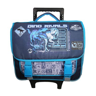 Cartable a roulettes Jurassic World 2 compartiments bleu Bagtrotter Pas Cher Bureau Vallee