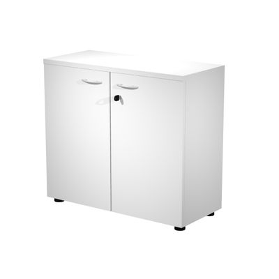 7331920002106-Bibliothèque basse Trend - L80xP35xH72 cm - 2 portes en mélaminé avec serrure - blanc--0