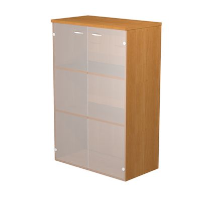 7331920002397-Bibliothèque mi-haute Trend - L80xP35xH120 cm - 2 portes en verre dépoli - imitation aulne--0