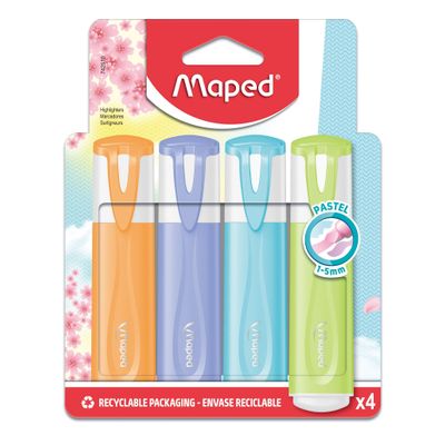 Maped Fluo Peps Pastel Pchette de 4 Surligneurs couleurs assorties Pas Cher Bureau Vallee