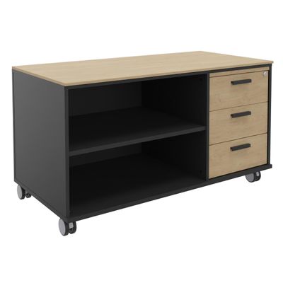 3253310544215-Console mobile KHEOPS - L120XP60XH66 cm - 3 tiroirs - structure carbone - finition imitation chêne cla--0