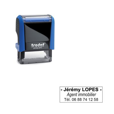 0092399430834-Tampon personnalisé avec 3 lignes - zone d'impression 38 x 14 mm - Trodat Printy 4911 bleu--1