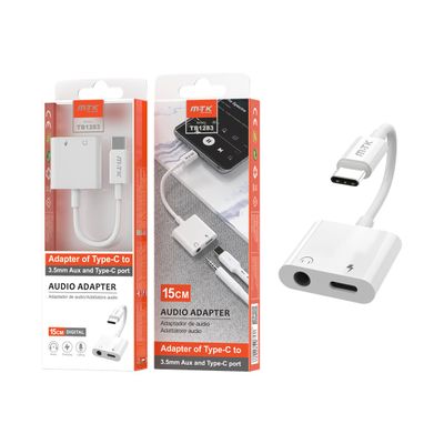 8435606754286-M.TK TB1283 - Adaptateur USB-C vers prise jack femelle / charge USB-C - 15 cm - blanc-P_405141614_3-0