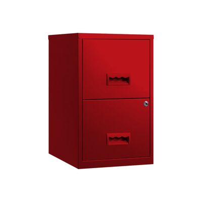 3219090953517-Classeur 2 tiroirs pour dossiers suspendus - 66 x 40 x 40 cm - rouge-Angle gauche-0