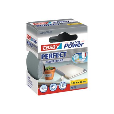 4042448044273-Tesa extra Power Perfect - Ruban adhésif en toile - 38 mm x 2.75 m - gris-Angle gauche-0