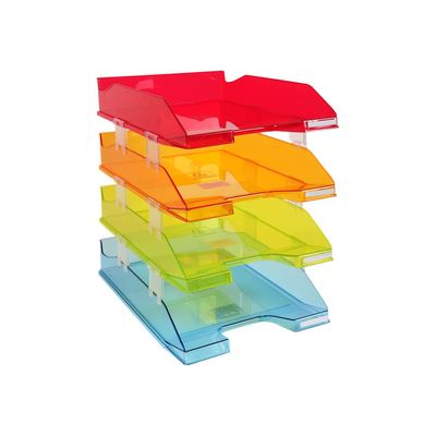 9002493111196-Exacompta COMBO Glossy - 4 Corbeilles à courrier - coloris translucides assortis-Angle gauche-0