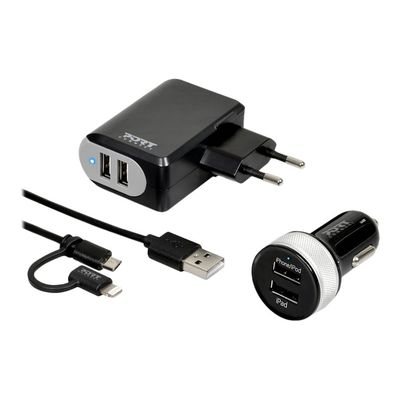 3567049000233-PORT Connect - Pack Accessoires chargeur secteur 2xUSB + chargeur voiture 2xUSB + câble li-P_79415437_4-0