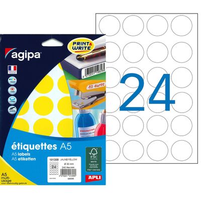 3270241013580-Apli Agipa - Etui A5 - 240 Pastilles adhésives - jaune multi-usages - diamètre 30 mm - réf 101358--0