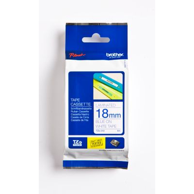 4977766052016-Brother TZe243 - Ruban d'étiquettes auto-adhésives - 1 rouleau (18 mm x 8 m) - fond blanc écriture b--0