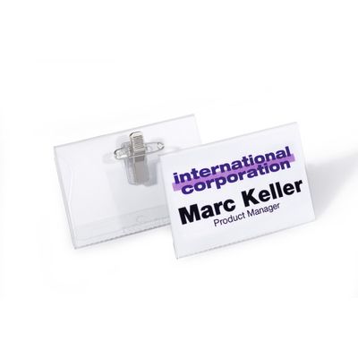 4005546981376-Durable - 25 Porte-badges de nom à pince combi (épingle + pince croco) - 40 x 75 mm--1