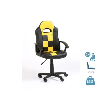 3701338800658-Fauteuil gamer FORMULE 1 - accoudoirs fixes - noir et jaune--0