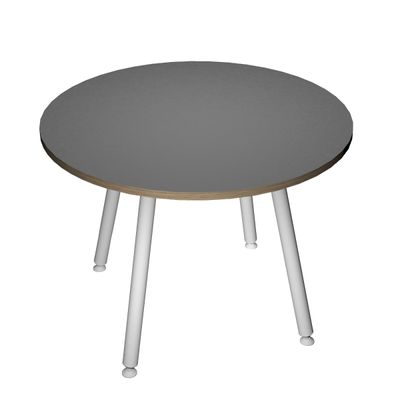 2012349510711-Table ronde - 80 cm - 3 pieds métal blanc - plateau anthracite chants chêne--0