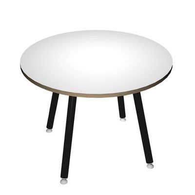 2012349511619-Table haute ronde - 80 cm - 3 pieds métal noir - Blanc chants chêne--0