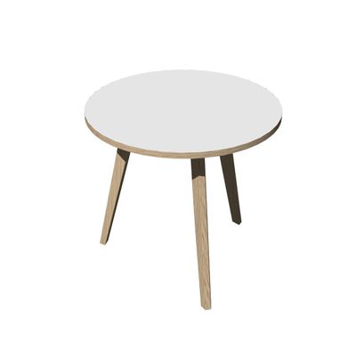 2012349512531-Table ronde - 80 cm - 3 pieds bois - plateau blanc chants chêne--0