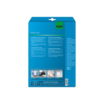 4004360995972-Sigel - Films transparents adhésifs (spécial vitrophanie) A4 - 4 feuilles-Arrière-1