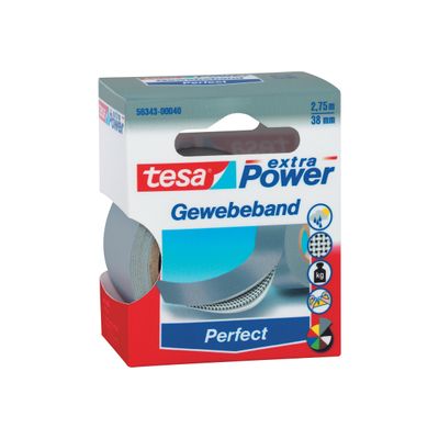 4042448044273-Tesa extra Power Perfect - Ruban adhésif en toile - 38 mm x 2.75 m - gris-Angle gauche-1