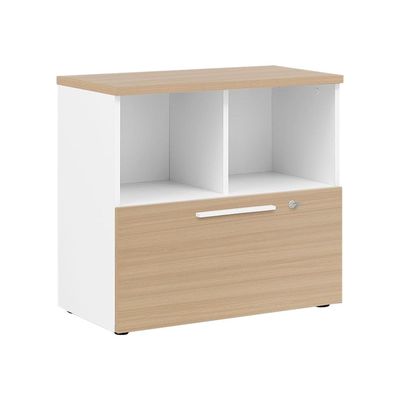 3483600849038-Rangement bas YES ! - L80 x H74 x P42 - 2 cases / 1 tiroir - Façade et dessus chêne-Angle gauche-0