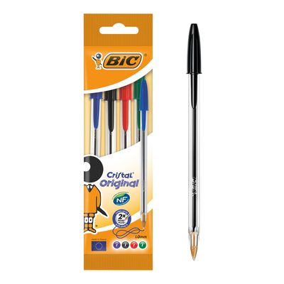 3086121601033-BIC Cristal - 4 Stylos à bille - noir, rouge, bleu, vert - 1 mm - pointe moyenne--0