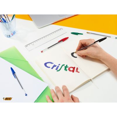 3086121601033-BIC Cristal - 4 Stylos à bille - noir, rouge, bleu, vert - 1 mm - pointe moyenne--7