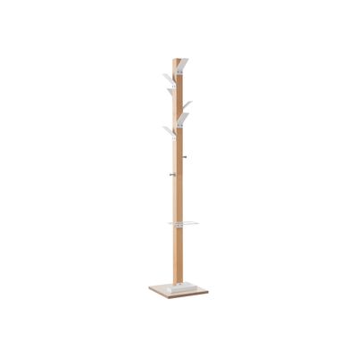 3660141260212-Porte-manteau en bois naturel avec porte parapluie EASYCLOTH - blanc-Angle gauche-0