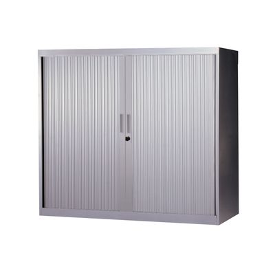 3700339871452-Armoire basse à rideaux - L120  x H105 x P43 cm - 2 tablettes - silver--0