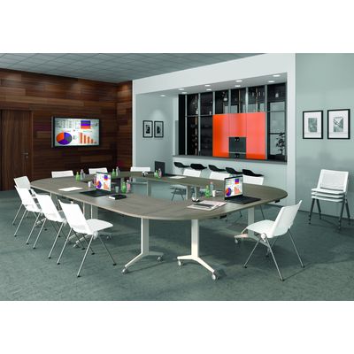 3253310160330-Table de réunion abattantes - L160 x P80 cm - pied blanc - plateau blanc perle--1