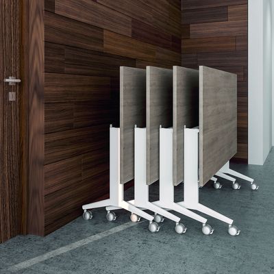 3253310160330-Table de réunion abattantes - L160 x P80 cm - pied blanc - plateau blanc perle--4