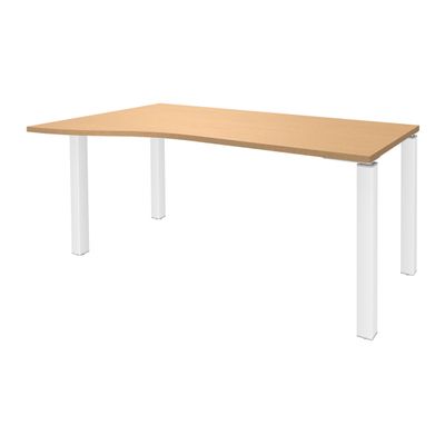 3253310165076-Bureau Vague EXPRIM - L160 cm - Retour gauche - Plateau imitation Hêtre - Pieds blanc--0