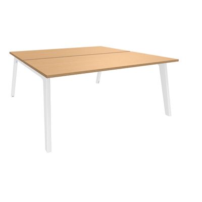 3253310162679-Bureau double STEELY - L140 cm - Double face Depart - Pieds blanc - plateau imitation Hêtre--0