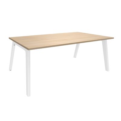 3253310163317-Bureau STEELY Manager - L180 x P100 x H72,5 cm - plateau imitation Chêne clair - Pieds blanc--0