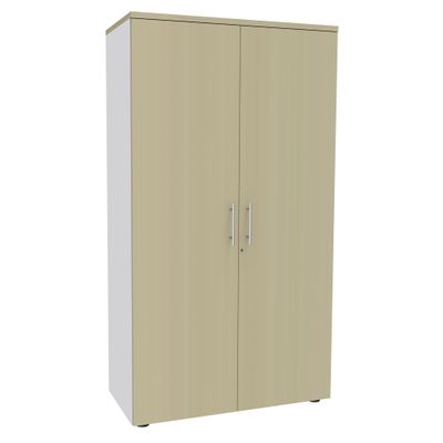 3253310174719-Armoire haute IDRA/DUAL - H180 x L80 x P47 - 2 portes - Corps blanc - Portes et dessus imitation Erable--0